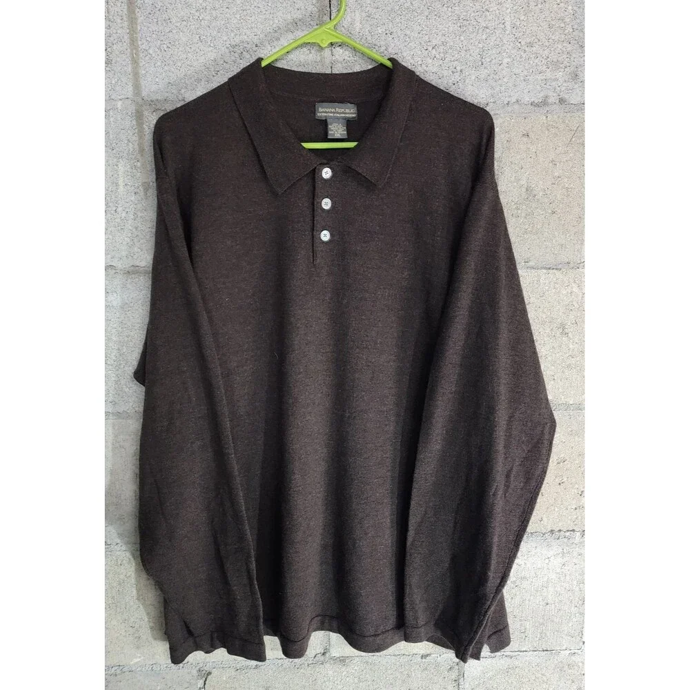 Banana Republic LS Extra Fine Italian Merino Wool Men's Sweater Brown Size XXL